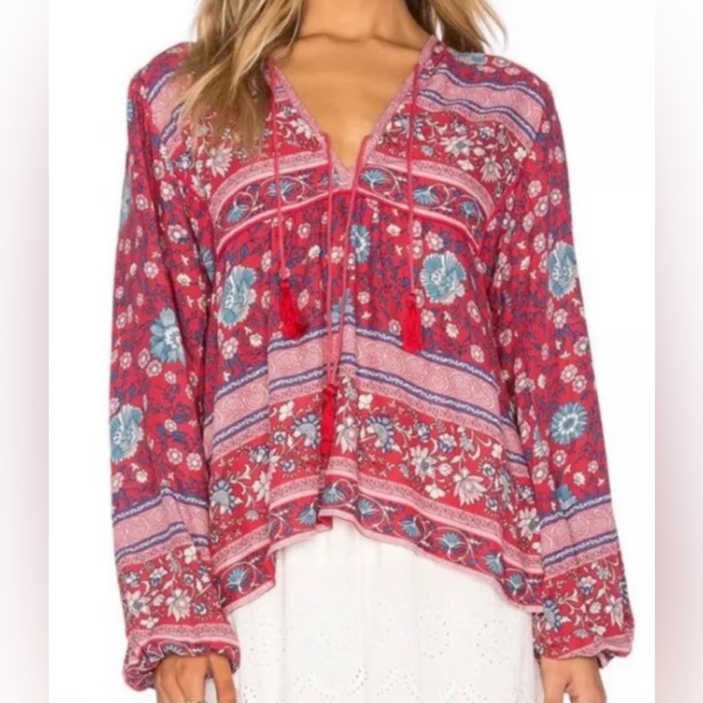 Spell Folk town Red and Blue Floral Blouse M